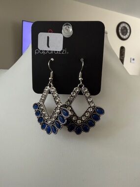 paparazzi Silver-Tone Earrings with Royal Blue Accents